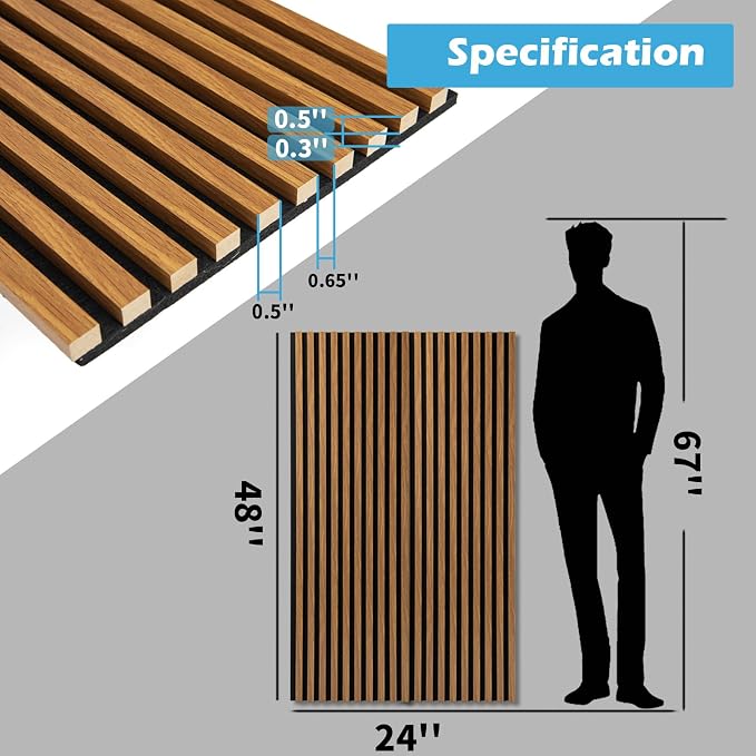 Art3d 48 x 24 Inch 3D Fluted Soundproof Wood Slat Wall Panel, 2-Pack, Teak | Reduce Noise, Durable, Sustainable, Moisture Resistant, Easy Mounting, Low Maintenance, Long Lasting, Home Decor, Office Use - Image 6
