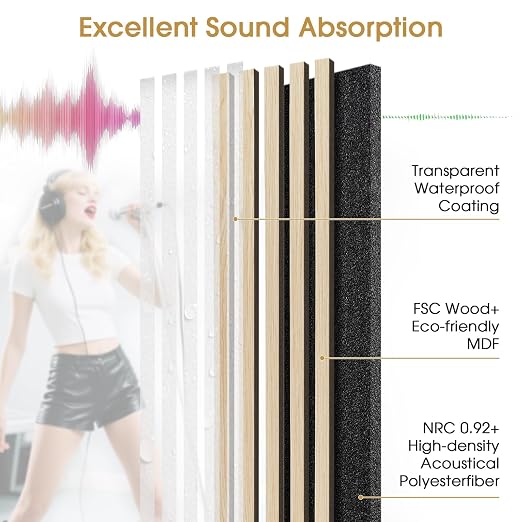 Acoustic Wood Slat Panels, Soundproof Wooden Wall Panels, 3D Fluted Panel for Interior Wall Decor, Living Room, Bedroom (Oak, 106 * 50.4 inch) - Image 2