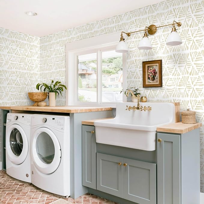 Heroad Boho Peel and Stick Wallpaper Beige Contact Paper 17.3''x196'' Geometric Wall Paper Modern Removable Self Adhesive Wallpaper for Bathroom Bedroom Kitchen Cabinet Waterproof Decor Vinyl Roll - Image 5