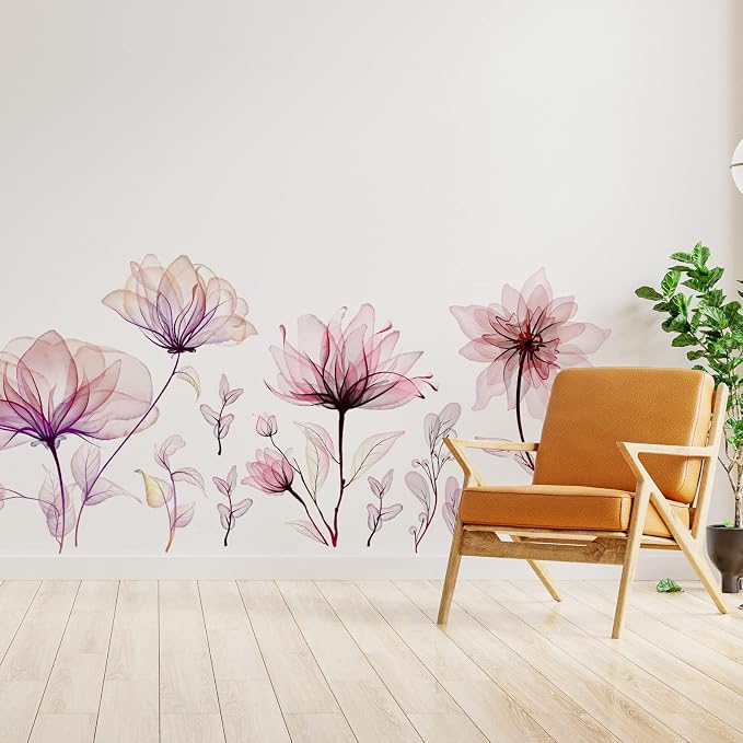 Zonon 6 Pcs Flower Wall Decals Peel and Stick Sticker, Pink Flower | Vinyl Removable Wall Stickers & Murals, Watercolor Wall Decals, Pink Flower Decor for Bedroom, Living Room, Nursery - Image 6