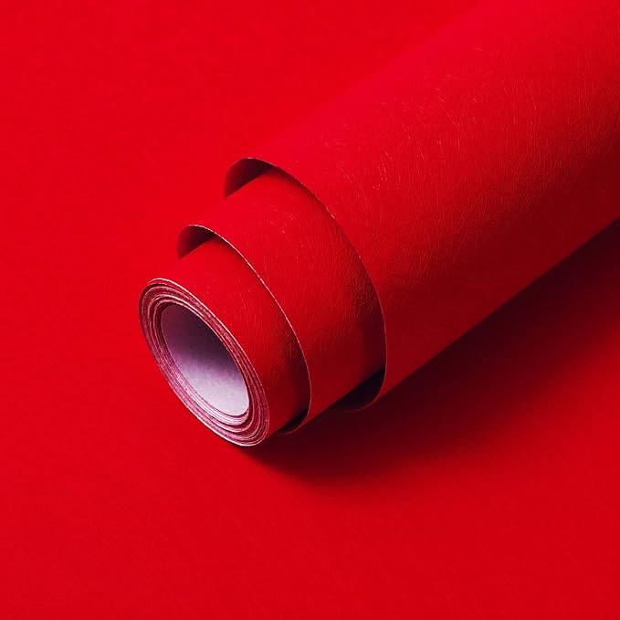 Red Peel and Stick Self Adhesive Wallpaper Countertop Contact Paper | Removable Embossed Silk Waterproof Bathroom Wallpaper 15.7" X 196.8" Kitchen Vinyl Wrap for Cabinet Shelf Liner Paper by Abyssaly