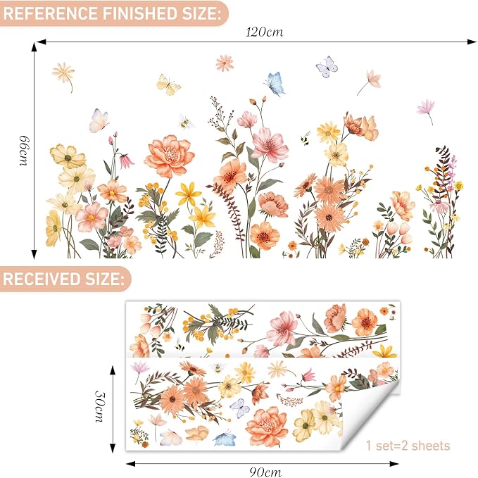 SHUCHING Boho Flower Wall Decal for Girl Room, Garden Floral Wall Sticker | Wildflower Wall Art Decor for Bedroom Living Room - Image 5