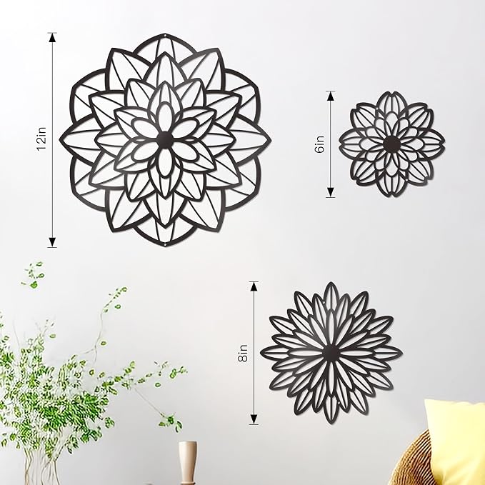 Zzbakress 3 Pcs Metal Flowers Wall Art Bathroom Wall Decor (Black Modern) | Farmhouse Flower Bathroom Decor Wall Decorations For Bathroom, Living Room, Office, Kitchen, Hallway And Outdoor - Image 3