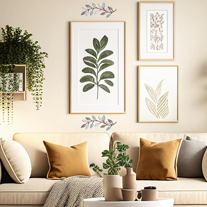 Zhengmy 2 Pcs Metal Leaf Wall Art Vine Branch Decor,Blue Brown Colors | Olive Branch Metal Decor for Living Room Hallway, Symmetrical Leaf Pair for Doorway Entryway, Lightweight Hanging Art Design - Image 4
