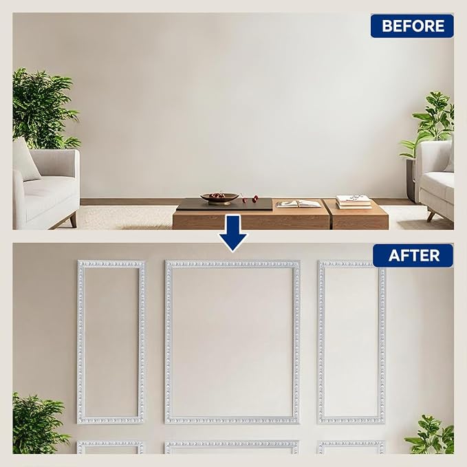 Peel and Stick Wall Molding Kit, Premade Accent Wainscoting Panels,24x60in | 3 Set,Pattern,Self Adhesive,Paintable,PVC,Pre-Cut - Image 4