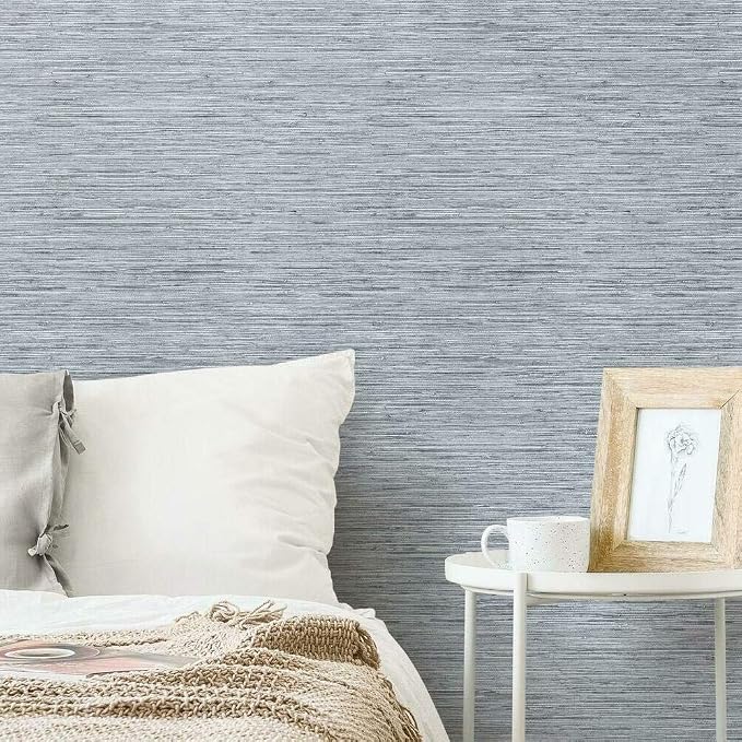 RoomMates Blue and Gray Faux Grasscloth Peel and Stick Wallpaper, Removable Self-Adhesive Wallpaper Roll, Textured Look by RoomMates