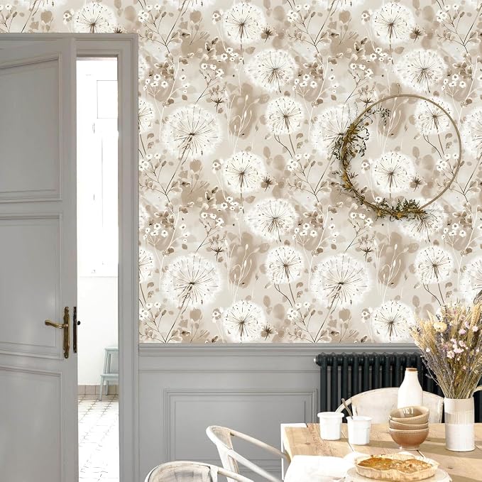 Nukofal Floral Peel and Stick Wallpaper Dandelion for Cabinet 16.9"x393.7" | Vintage Floral Contact Paper Brown Wallpaper Peel and Stick Waterproof Self Adhesive Removable for Cabinet Bedroom Decorative - Image 3