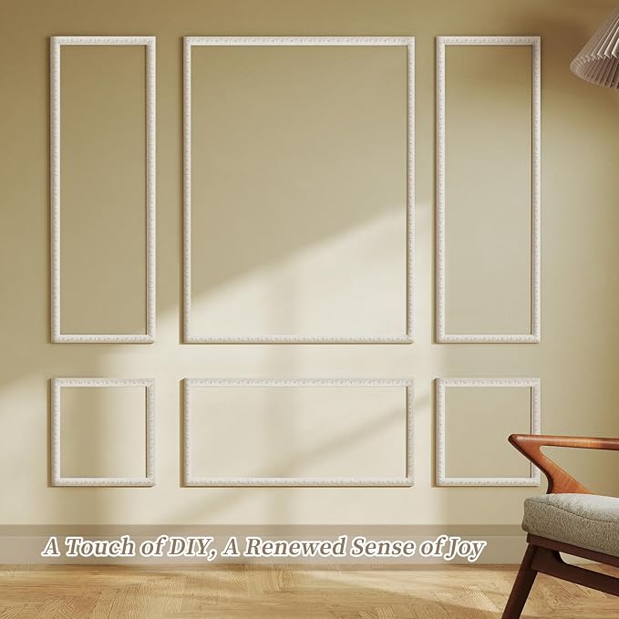 JBER Peel and Stick Wall Molding Kit, 6 Pre-Cut Wainscoting Panels, White | Ready-to-assemble pre-cut molding, 3D wall trim for interior wall décor, living room & bedroom, 3 top 3 bottom - Image 5