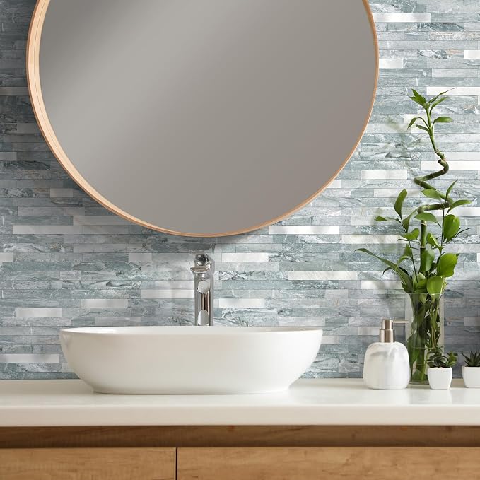 20 - Sheet Peel and Stick Backsplash Wall Tile, PVC Kitchen Backsplash, Stick on Tiles for Backsplash Kitchen (12'' X 12'', Polished Cyan) - Image 3