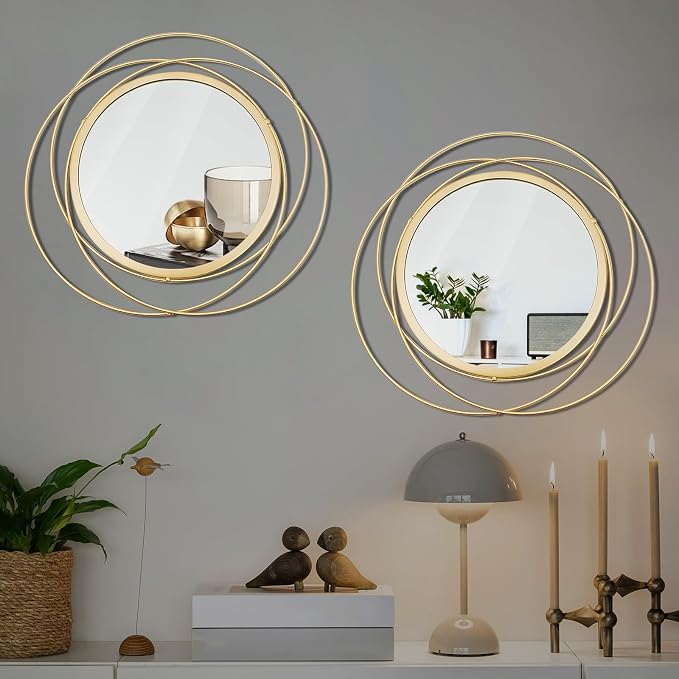 2 Set Circle Mirrors for Wall Decor Living Room Bedroom Entryway - Image 2