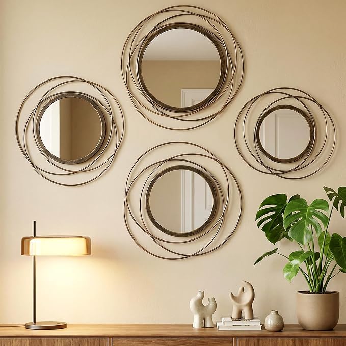 Hicarer 4 Pcs Decorative Wall Mirror Round Modern Circle Mounted Mirror Metal Wall Art Decor for Bedroom Living Room Entryway Dining Room Hallway (Bronze) by Hicarer