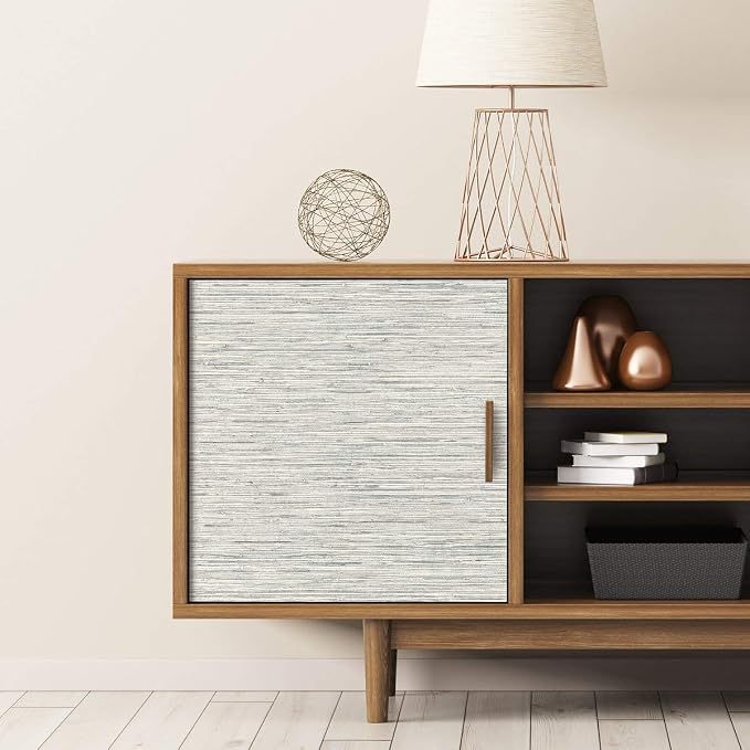 RoomMates RMK11078WP Light Gray Faux Grasscloth Non-Textured Peel and Stick Wallpaper - Image 7