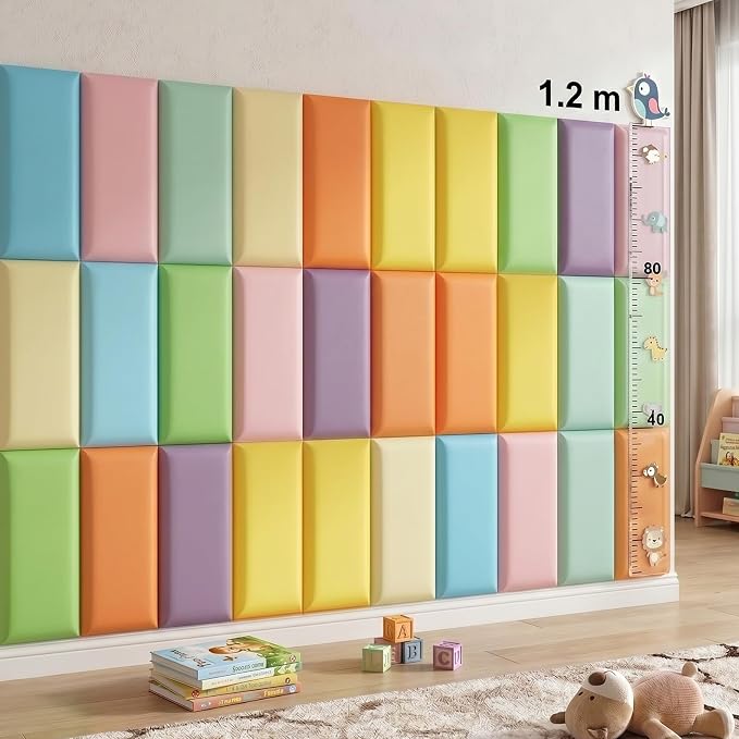Hahafelt 24 Pack Wall Padding for Playroom Peel and Stick Headboard 15.75" x 7.87" x 1.18" 3D Anti Collision Upholstered Wall Panels Self Adhesive Headboard Panel for Protection (Fresh Colors) - Image 3
