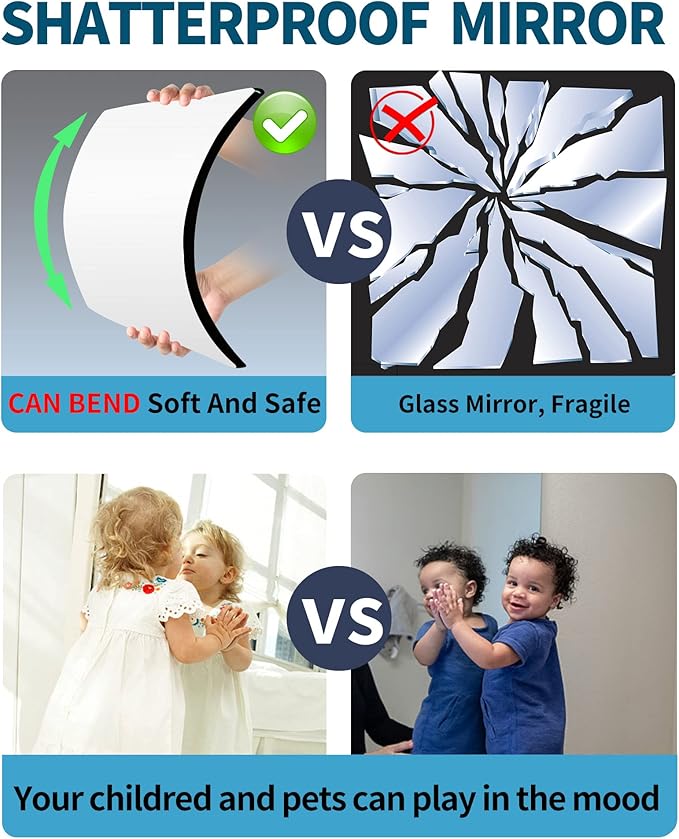 Shatterproof Wall Mirror Full Length for Bedroom, Acrylic Gym Mirrors For Home, Extra Thick: 0.12 inch, 12 x 12 inch x 4 Pcs, Workout Mirrors Safe for Kids, Over The Door, Long Wall Mounted - Image 5