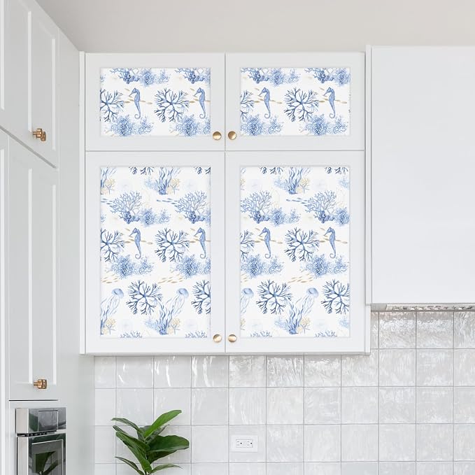 RUSPEPA Peel and Stick Wallpaper, Blue Ocean Theme with Coral Reef and Marine Life Design, Coastal Self-Adhesive Waterproof Contact Paper for Cabinet, Bathroom, Bedroom Decor, 17.3 Inch x 6.5 Feet - Image 6