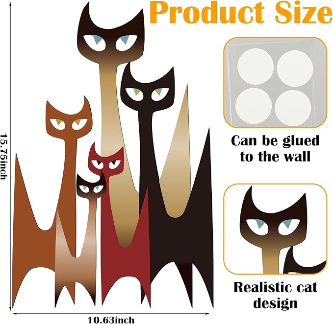 Wesiti Metal Cat Wall Art Decor Iron Sculpture Retro Mid Century | 5 Cat Silhouettes Design, Wall Decor for Cat Lovers Living Room Bedroom Office, 10.6 X 15.7 Inches Iron - Image 2