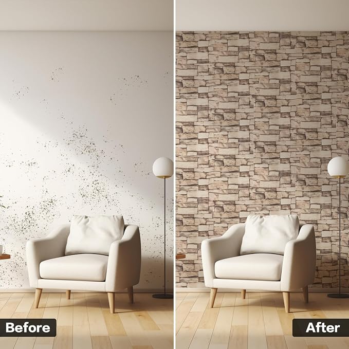 10PCS 3D Wall Panels Peel and Stick Foam, Self-Adhesive Decorative 3D Brick Wallpaper Wall Covering, Faux Stone Wall Panel Foam Brick for Living Room, Kitchen, Bathroom - Image 5