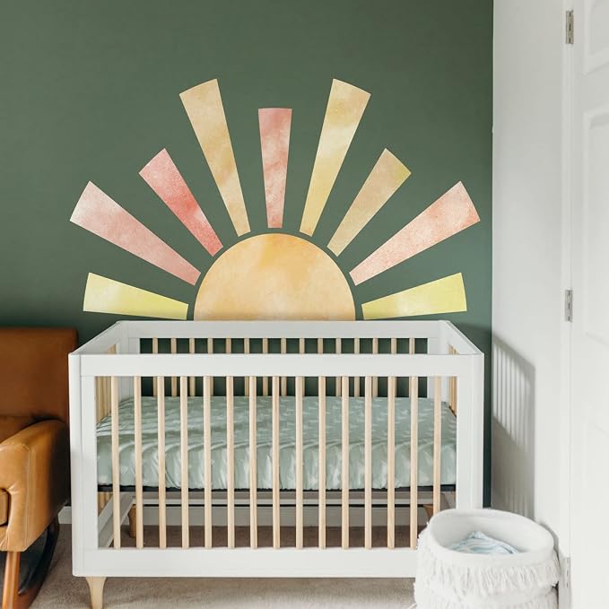 Large Pastel Boho Sun Wall Decal for Kids Room and Nursery | 48.07" x 24.82" Calming Texture Fabric Decal, Peel and Stick Nursery Sun Rise Wall Mural for Kids Bedroom and Classroom - Image 6