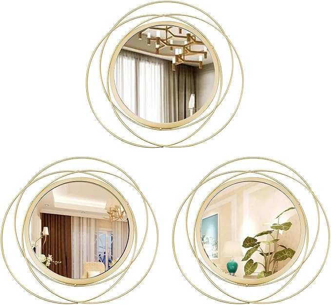 3 Set Round Mirrors for Wall Decor Living Room Bedroom Bathroom Dining Room Metal Circle Mirror Set Boho Decorative Sunburst Wall Art Accent Entryway - Gold 11 in by Cityelf