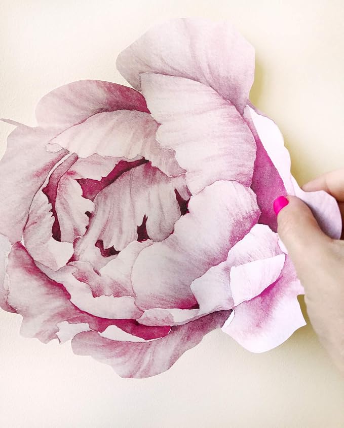 Peony Watercolor Wall Decals (Pink and White Watercolor) - Spring Decor Flowers Decals for Wall - Botanical Bedroom Sticker Girls - Floral Peonies Pink Botanical Stickers Bedroom Nursery w/test Sample - Image 8