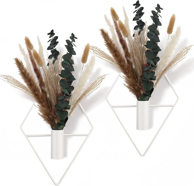 Jexine 4 Pcs Hanging Artificial Planters Wall Decor, White, Mixed Plants | Bathroom Wall Decor, Geometric Metal Vase, Indoor Plants, Living Room, Home Office, Entryway, Boho Accent, Wall Mounted by Jexine