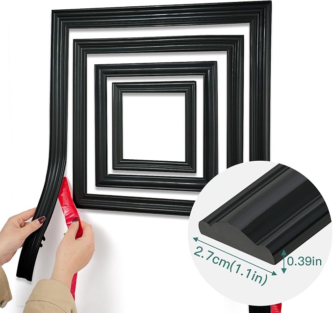 Flexible Chair Rail Panel Molding Finish Trim ，10FT*1.1IN Peel and Stick Black Self-Adhesive DIY Wall Molding Trim for Frame,Home Decoration & Wall Protection - Image 2