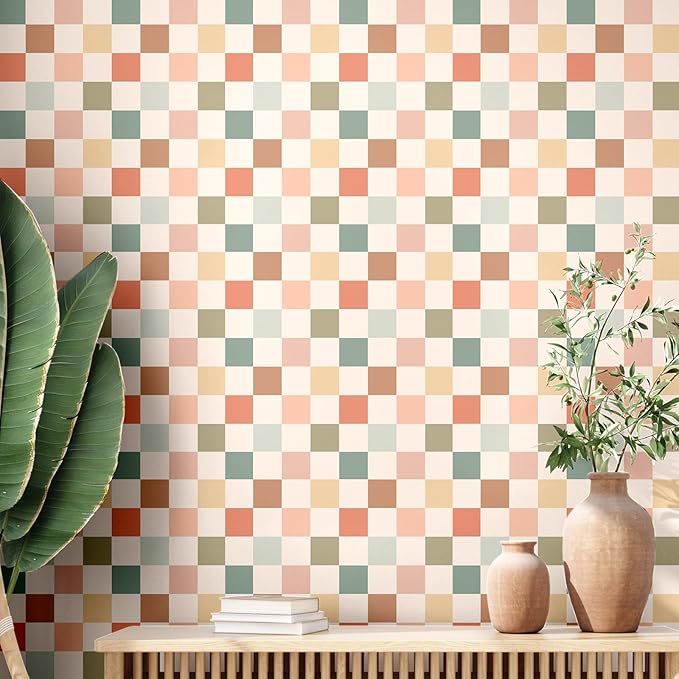 Drydiet Checkered Peel Stick Contact Paper Retro Color 15.75'' X 118" | Waterproof Self-adhesive Tile for Bathroom, Cabinet Walls, Vintage Gingham Funky Decor, Removable Peel off Wallpaper by Drydiet