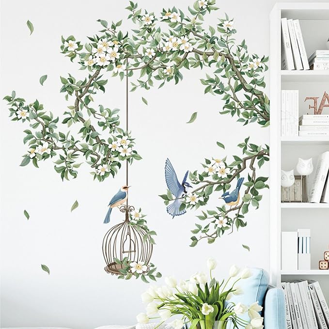 White Flower Wall Stickers, Removable DIY Romantic Cherry Blossom Tree Wall Murals Peel and Stick Wall Art Stickers Home Decor for Gilrs Bedroom Nursery Rooms Living Room - Image 6
