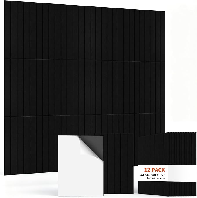 TO-TH Sound Proof Wall Panels 12 Pack Peel and Stick Acoustic Panel, Black | Self-Adhesive, Reduce Echo & Flutter, Polyester Fiber, 11.8"×15.7"×0.35", Sound Absorbing Panel for Indoor Acoustic Treatment by TO-TH