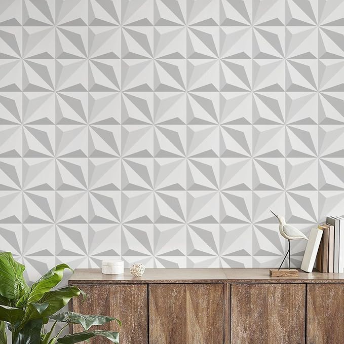 Peel and Stick Wallpaper Gray White Geometric Diamond Feature | Modern abstract geometric wallpaper with textured 3D pattern for accent walls, bedrooms, living rooms and home decor. - Image 4