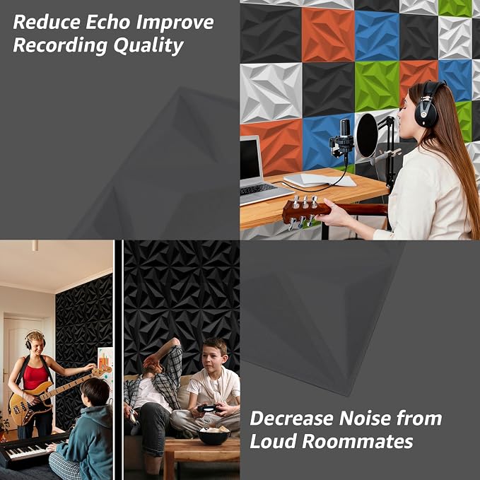 Art3dwallpanels 20 Pack Acoustic Panels, Black, 12 X 12 Inch | Soundproof Wall Panels, Acoustic Sound Dampening, 3D Sound Absorbing, for Living Room Bedroom, Retardant Formaldehyde Free - Image 4
