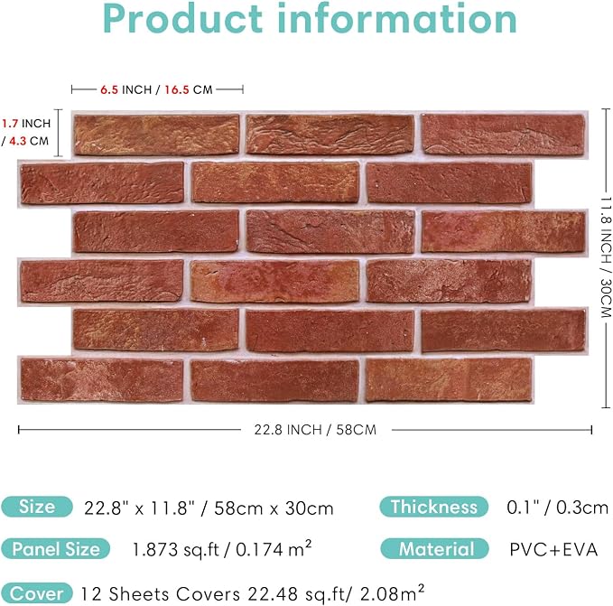 Commomy Peel and Stick Faux Brick 3D Wall Panels 12 pcs of 22.8" x 11.8" | Thin & UrltraLight PVC Fake Brick Wall Paneling for Living Room,Home Office Interior Home Wall Decor(Covers 22.48 sq.ft) - Image 7