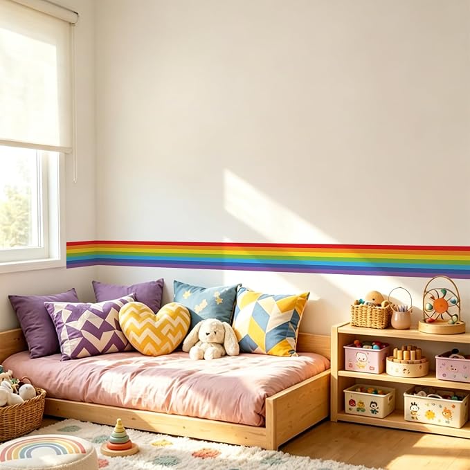 Rainbow Self-Adhesive Wall Border Sticker Nursery Peel and Stick Baseboard Tape Removable Waterproof Home Decoration Living Room Decals - Image 4