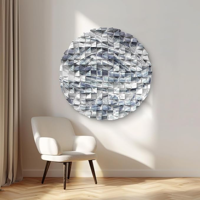 LIUZEYUE - Abstract Blue Line Wood Wall Art, White Background Round Wooden Circle, Modern Minimalist Wall Decor,Round Wood Wall Decor for Office decoration 39.4" - Image 5