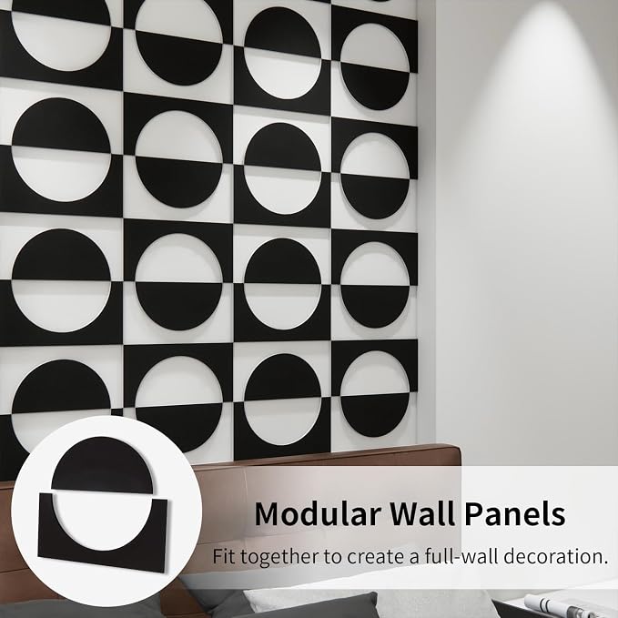 12PCS PVC Modular Decorative Fretwork Wall Panels for Living Room Lobby Bedroom, Half Circle-Black Matte Black Finish - Image 3