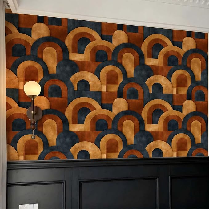 Mid Century Modern Geometric Peel and Stick Wallpaper Self Adhesive 17.72" x 118.12'' Textured Retro Boho Layered Arch Wall Paper Renter Friendly Removable Waterproof for Living Room Bedroom - Image 2