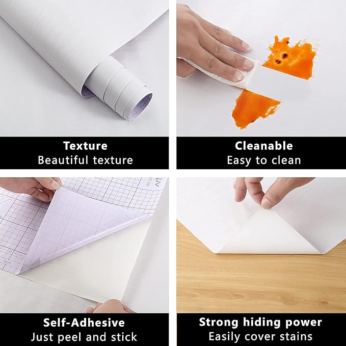 Arthome Peel and Stick Wallpaper - White Wood Contact Paper - White Wallpaper - Self-Adhesive, Removable and Waterproof for Cabinet, Countertop (17"x120") - Image 6