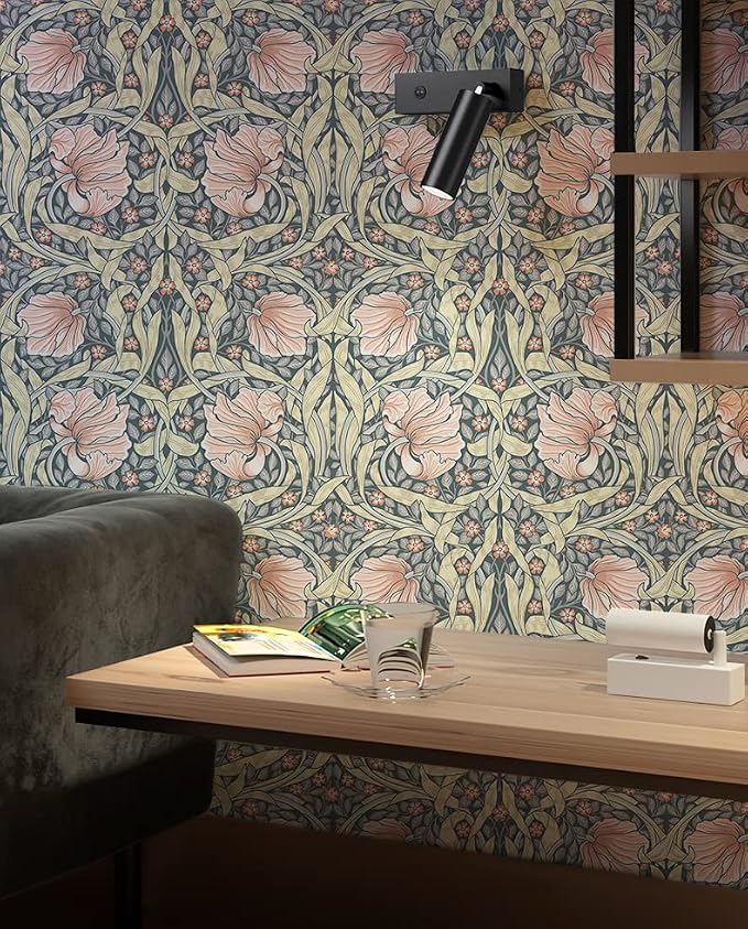 HAOKHOME William Morris Style Peel and Stick Wallpaper Floral Terracotta | Vintage Textured Renter Friendly Removable Wall Paper Grey Yellow Bathroom Bedroom Self Adhesive Contact Paper 17.3in x 9.8ft - Image 6