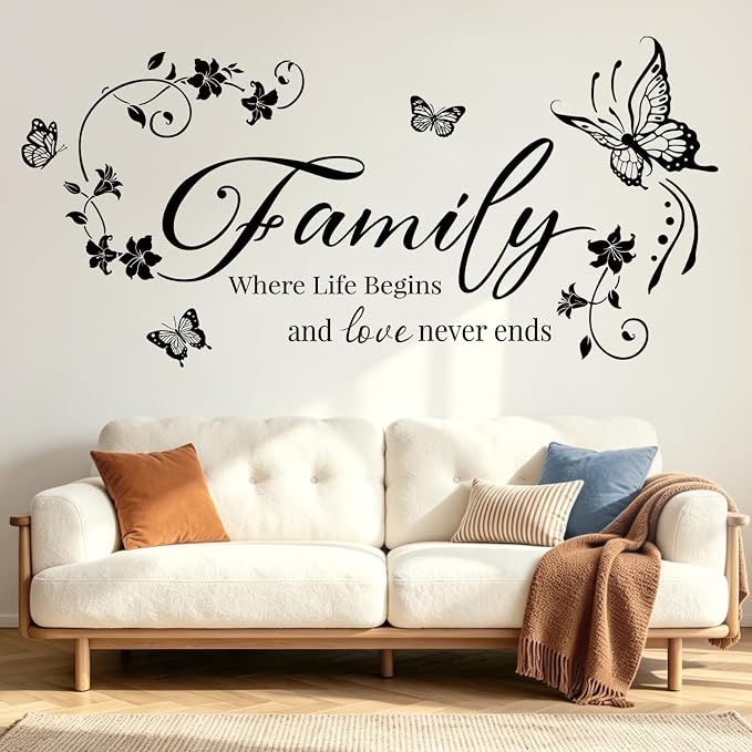 SHUCHING Family Wall Decal for Living Room, Quotes Wall Sticker | Black Flower Vine Wall Decor Art for Sofa TV Background Bedroom Kitchen by SHUCHING