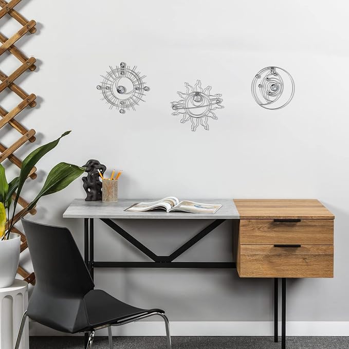 Silver Metal Wall Art, Abstract Sun Moon Star Decor, Handmade Wall Decor - Image 8