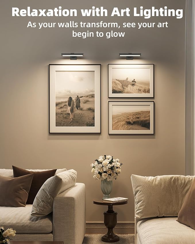 EZVALO Picture Light for Wall, Rechargeable 2400mAh Lights Wireless with IR Remote, 3 Color & Dimmable Magnetic 7.8'' LED Lights Display for Painting, Living Room, Gallery, Bedroom(Black-3P) - Image 9