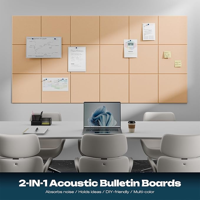 Sonicism 12 Pack Acoustic Wall Panels with Self-Adhesive, 12" X 12" X 0.4" Sound Proof Foam Panels, Decorative Soundproof Wall Panels, Sound Proof Absorbing Tiles for Home & Offices, Pale Apricot - Image 3
