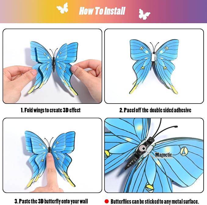 SAOROPEB 3D Butterfly Wall Decor, 48 Pcs Double Layer Butterfly Decorations for Party Decorations Locker Decor Refrigerator Decal, Reusable (Blue) | Double Layer for Party Decorations Locker Decor Refrigerator Decal, Reusable - Image 7