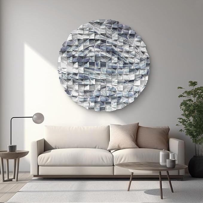 LIUZEYUE - Abstract Blue Line Wood Wall Art, White Background Round Wooden Circle, Modern Minimalist Wall Decor,Round Wood Wall Decor for Office decoration 47.2" - Image 8