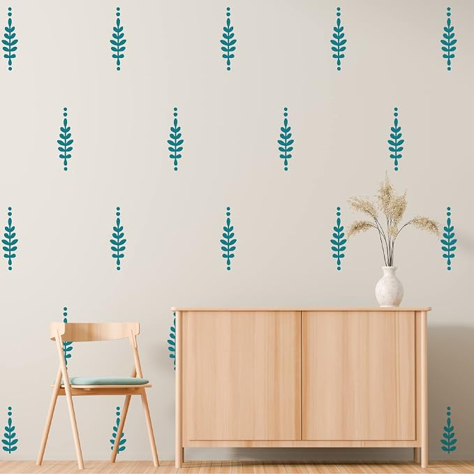 Teal Floral Leaves Wall Decals, Modern Boho Flower Wall Art Decor | Matte vinyl, easy to apply for living room, bedroom, office. Stunning painted look for a minimalist botanical accent wall. - Image 2