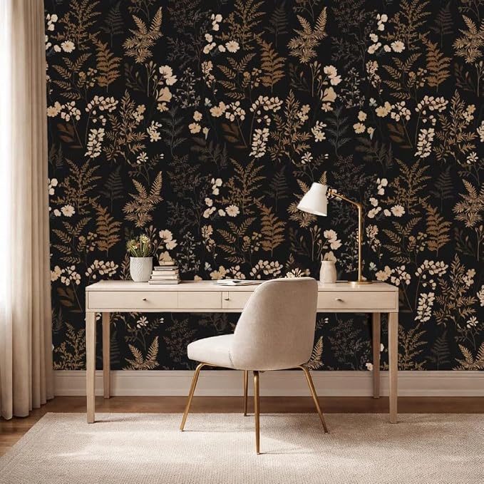 Moody Dark Vintage Floral Peel and Stick Wallpaper 17.7" x 70.8" | Self-adhesive removable waterproof vinyl wall covering with botanical pattern for renter-friendly bedrooms and accent walls - Image 9