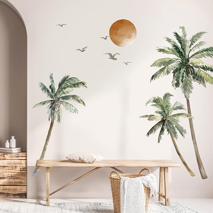 wondever Boho Palm Tree Wall Stickers Large Tropical Tree Sunset Peel and Stick Wall Art Decals for Living Room Bedroom TV Background (H: 63.8 inch) | Peel and Stick, Removable, Wall Art Decals, Wall Decoration, Living Room Bedroom, Office Sofa TV Home... - Image 3