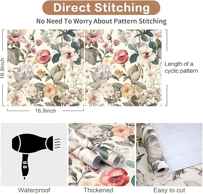 Jeweluck Vintage Floral Wallpaper Peel and Stick Wallpaper 16.9”x393.7” | Flower Contact Paper Poppy Floral Wall Paper Boho Removable Self Adhesive Wallpaper for Bedroom Drawer Liner Decorative Vinyl - Image 8
