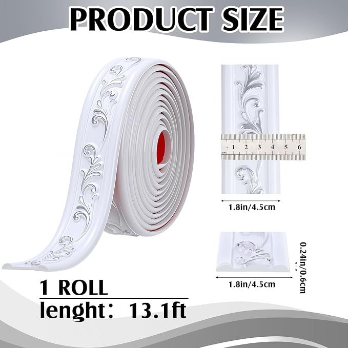 White Silver Peel and Stick Crown Molding Trim, 13.1 ft X 1.8" - Image 3