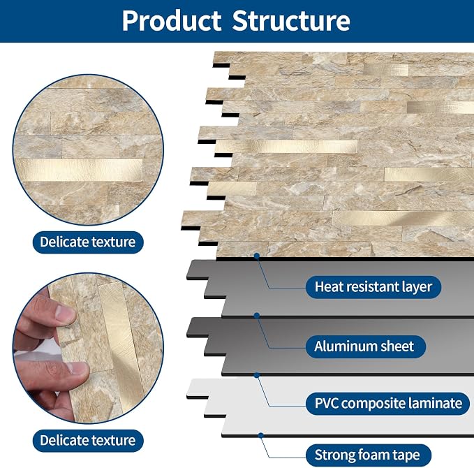 Yipscazo 10 Sheets Peel and Stick Stone Metal Tile Backsplash, Stick on Tiles for Backsplash Kitchen, Bathroom, Laundry Room, Camper, Fireplace (12'' X 12'', Rustic Stone) - Image 8